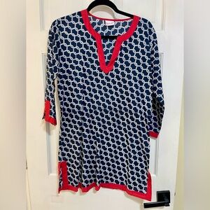 Top It Off Women's Large swim Coverup / Tunic Nautical Rope Geometric print